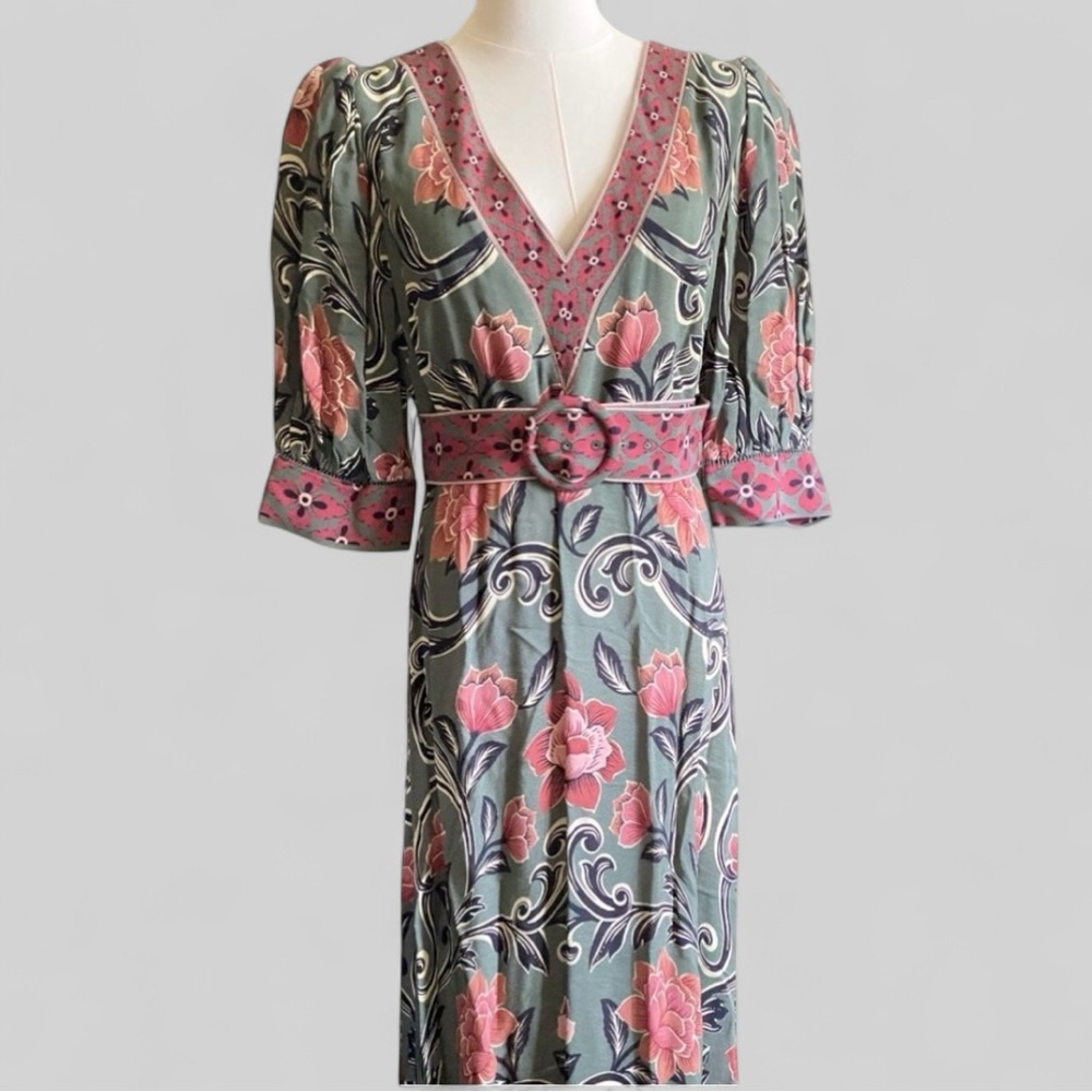 NWT FARM Rio Short Sleeve Arabesque Floral Green Maxi Dress Size Medium - Picture 6 of 16